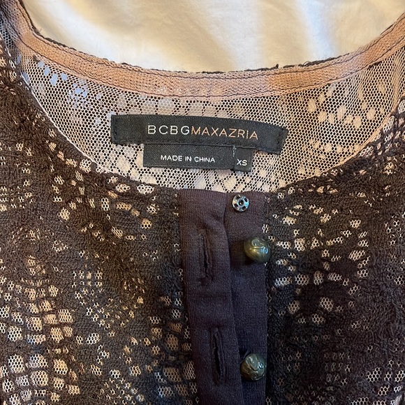 BCBG MAXAZRIA Brown Long Sleeve Lace Top Dress. Size XS - Picture 3 of 6